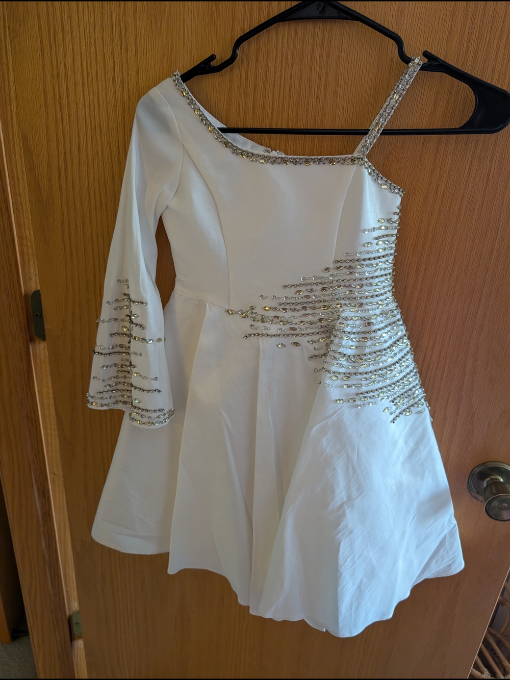 White One-Shoulder A-Line Dress with Silver Beading